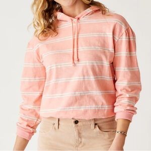 Carve Designs Birdie Slub Hoodie Women’s size Small coral with stripes -cute!